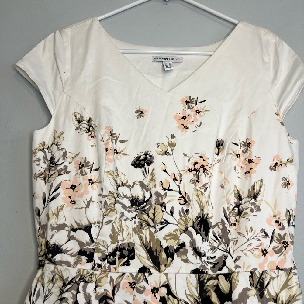Isaacmizrahi Cap Sleeve fit & Flare Floral Midi Dress White Pocket Sz 6 Lined - Picture 2 of 12